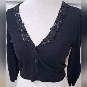 Embellished Black Cropped Cardigan   Size L